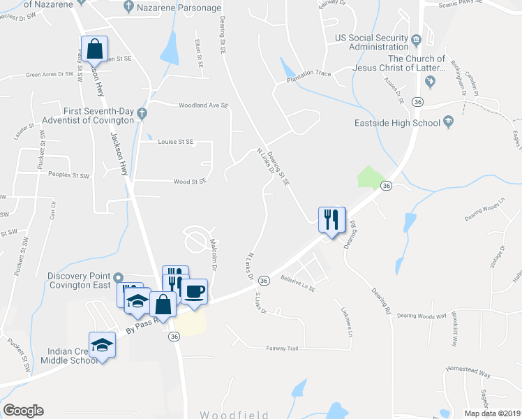 map of restaurants, bars, coffee shops, grocery stores, and more near 9212 N Links Dr in Covington