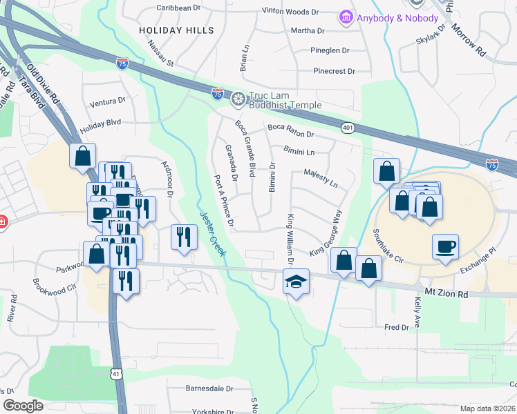 map of restaurants, bars, coffee shops, grocery stores, and more near 6540 Boca Grande Boulevard in Forest Park