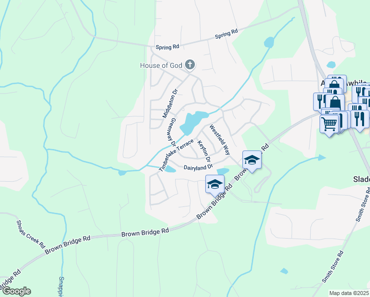 map of restaurants, bars, coffee shops, grocery stores, and more near 70 Timberlake Terrace in Covington