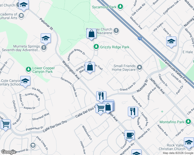 map of restaurants, bars, coffee shops, grocery stores, and more near 23369 Mountain Song Loop in Murrieta