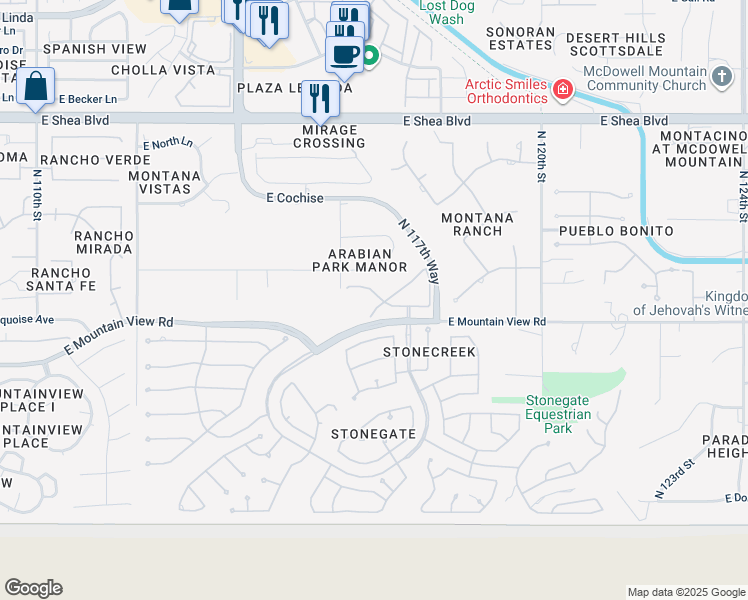 map of restaurants, bars, coffee shops, grocery stores, and more near 11675 East Turquoise Avenue in Scottsdale
