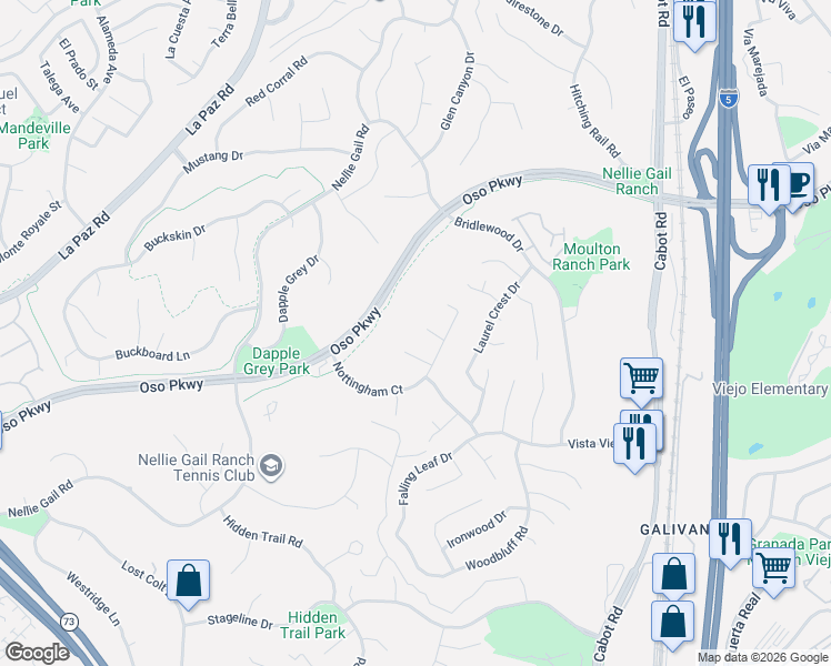 map of restaurants, bars, coffee shops, grocery stores, and more near 25606 Stratford Place in Laguna Hills