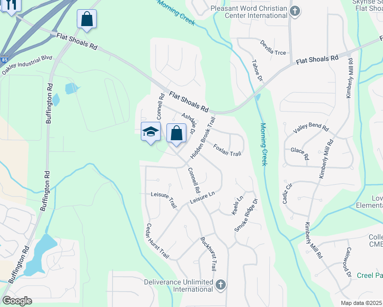 map of restaurants, bars, coffee shops, grocery stores, and more near 6590 Ashdale Drive in College Park