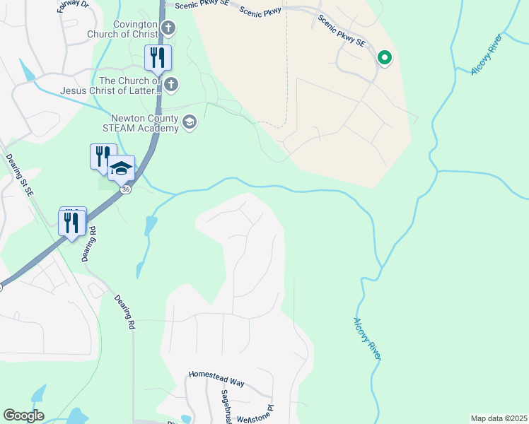 map of restaurants, bars, coffee shops, grocery stores, and more near 210 Vintage Drive in Covington