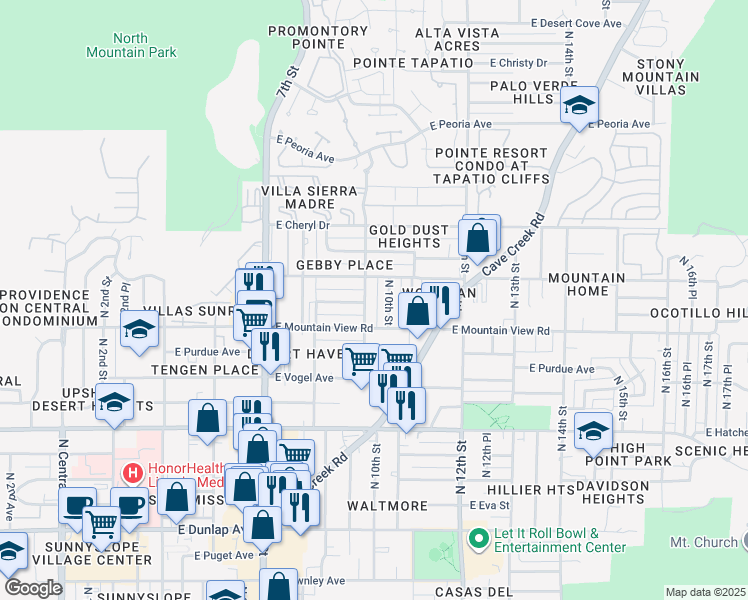 map of restaurants, bars, coffee shops, grocery stores, and more near 9827 North 9th Street in Phoenix