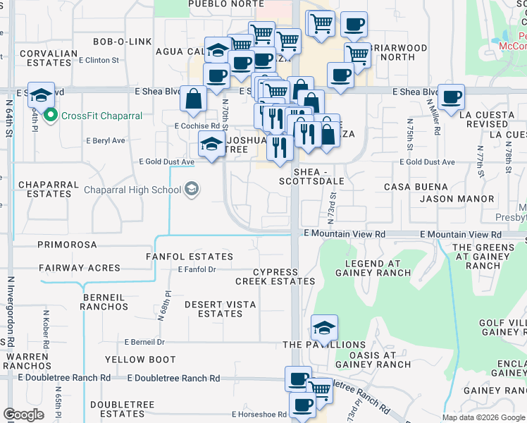 map of restaurants, bars, coffee shops, grocery stores, and more near 9825 North 70th Street in Scottsdale