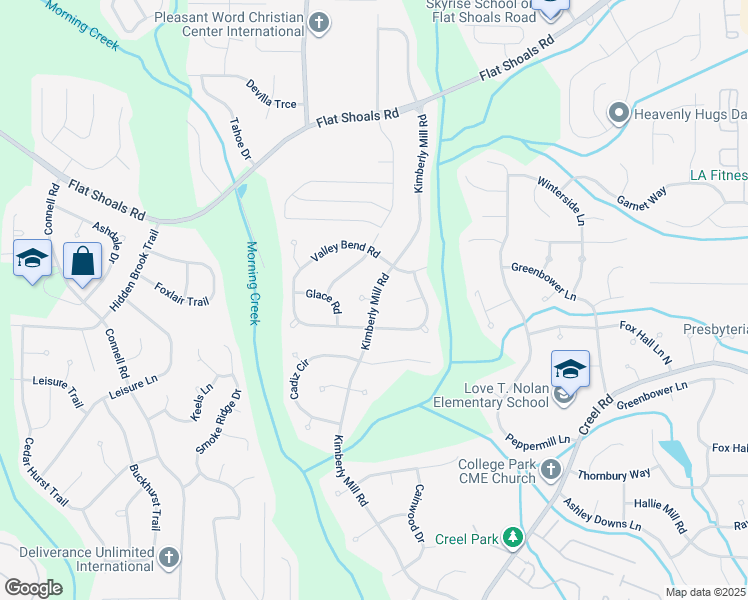 map of restaurants, bars, coffee shops, grocery stores, and more near 6325 Kimberly Mill Lane in Atlanta
