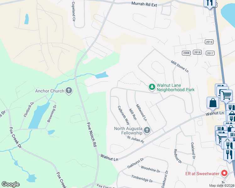 map of restaurants, bars, coffee shops, grocery stores, and more near 659 Calbrieth Way in North Augusta