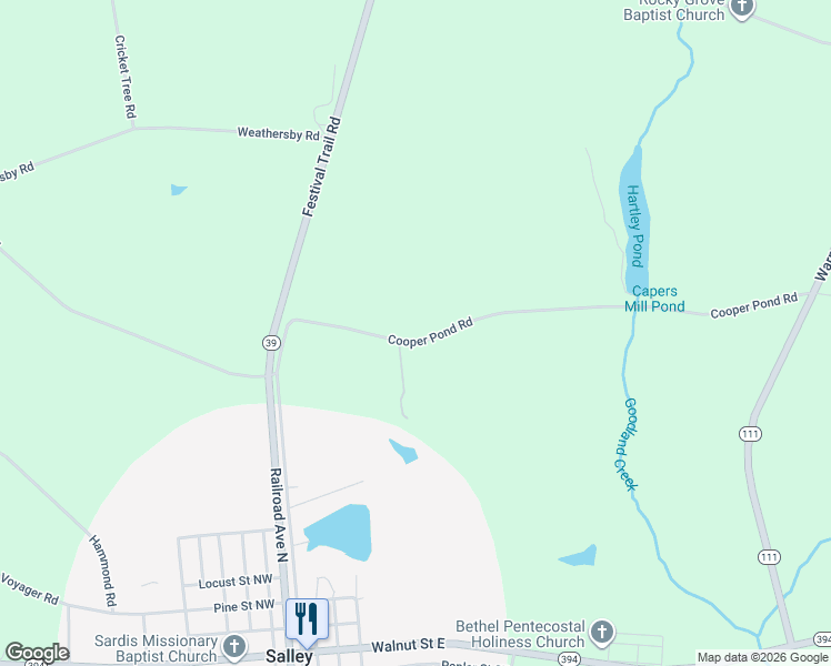 map of restaurants, bars, coffee shops, grocery stores, and more near 165 Cooper Pond Road in Salley