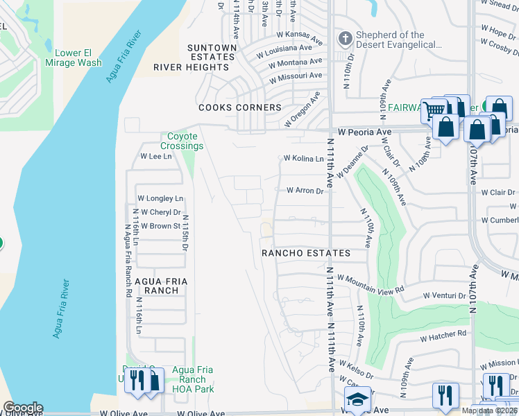 map of restaurants, bars, coffee shops, grocery stores, and more near 10090 North 112th Avenue in Sun City