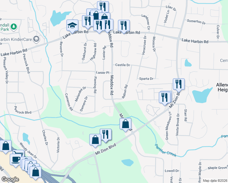 map of restaurants, bars, coffee shops, grocery stores, and more near 6554 Maddox Road in Morrow