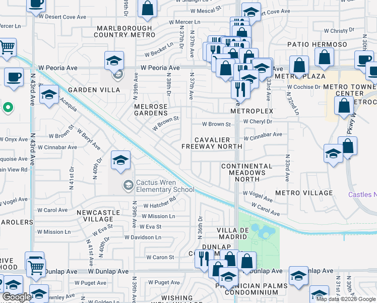 map of restaurants, bars, coffee shops, grocery stores, and more near 9826 North 37th Avenue in Phoenix