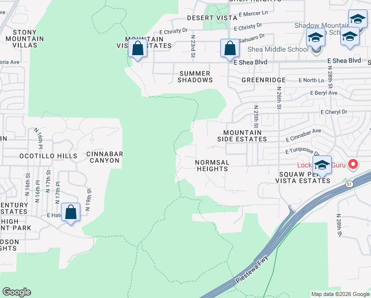 map of restaurants, bars, coffee shops, grocery stores, and more near 2201 East Cinnabar Avenue in Phoenix