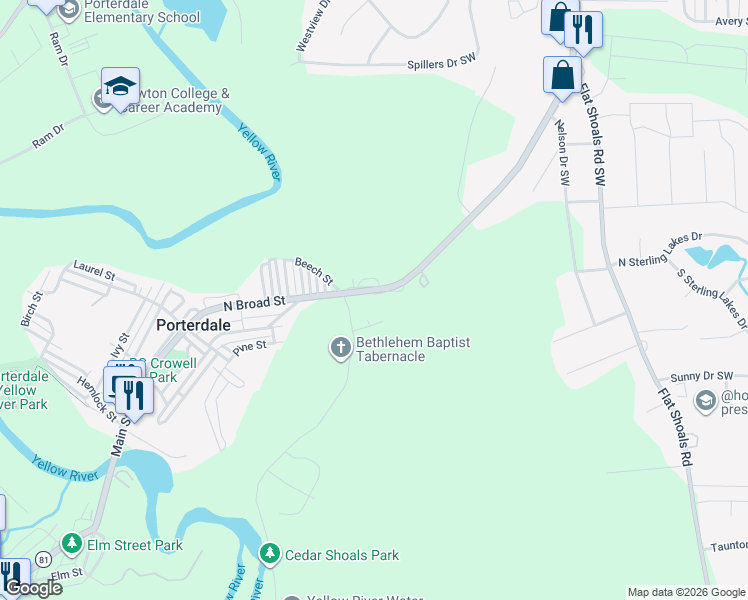 map of restaurants, bars, coffee shops, grocery stores, and more near 4 Daisy Street in Porterdale
