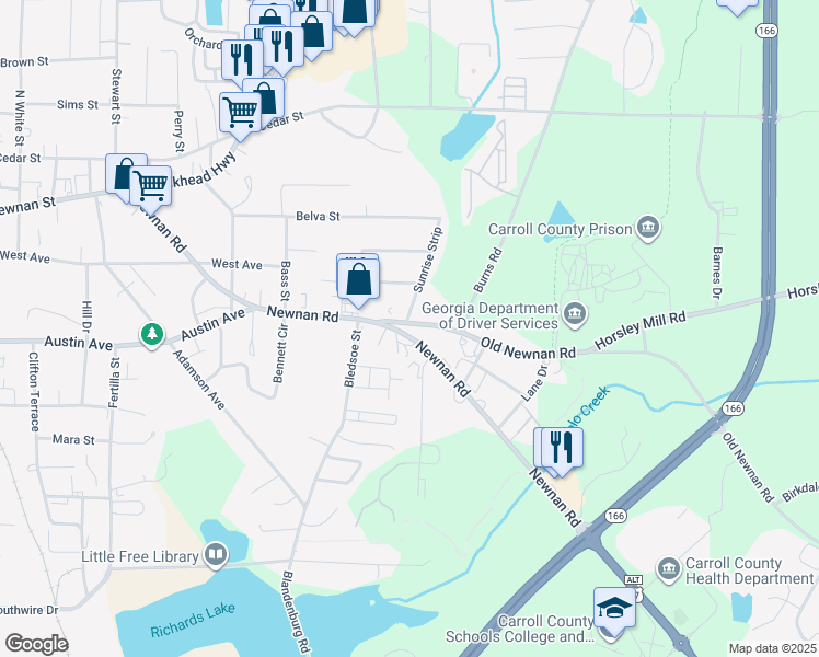 map of restaurants, bars, coffee shops, grocery stores, and more near 534 Newnan Road in Carrollton