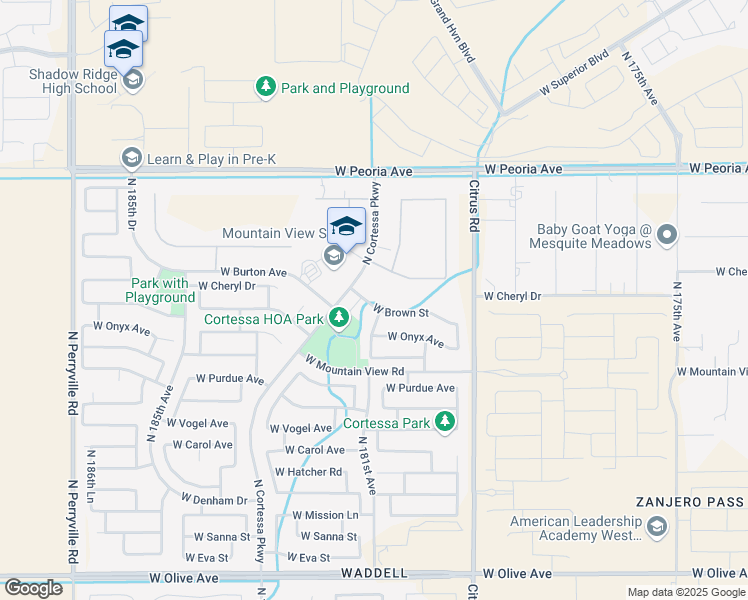 map of restaurants, bars, coffee shops, grocery stores, and more near 18114 West Brown Street in Waddell