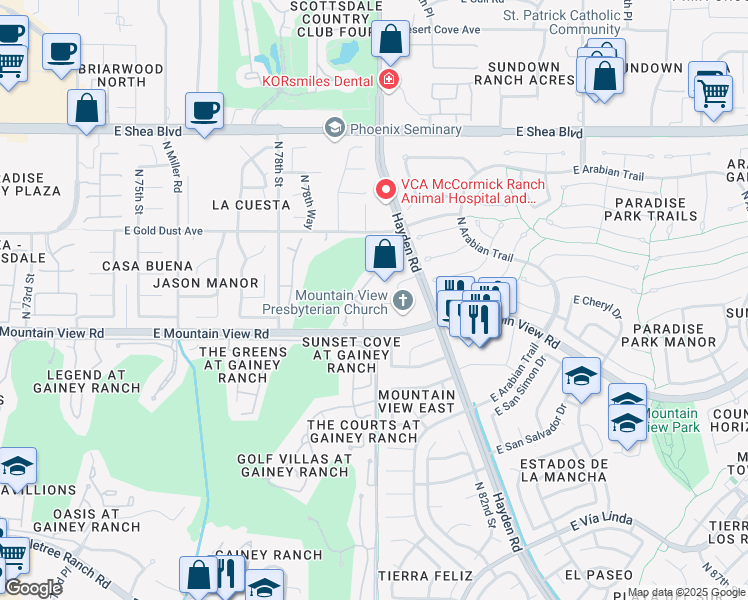map of restaurants, bars, coffee shops, grocery stores, and more near 9899 North 79th Way in Scottsdale