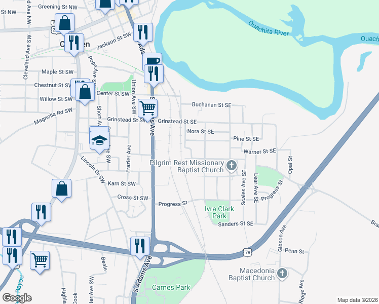map of restaurants, bars, coffee shops, grocery stores, and more near 640 Newton Avenue Southeast in Camden