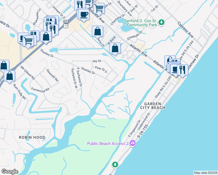 map of restaurants, bars, coffee shops, grocery stores, and more near 3101 State Road S-26-816 in Murrells Inlet