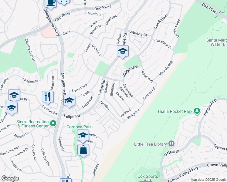 map of restaurants, bars, coffee shops, grocery stores, and more near 26612 Strafford in Mission Viejo