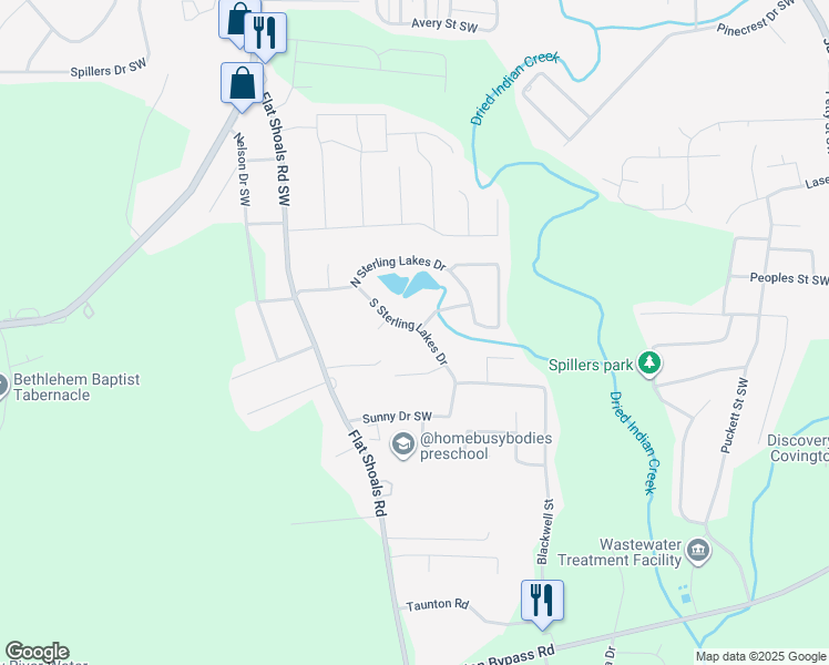 map of restaurants, bars, coffee shops, grocery stores, and more near 9135 South Sterling Lakes Drive in Covington