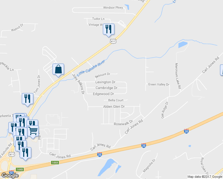 map of restaurants, bars, coffee shops, grocery stores, and more near 4040 Cambridge Drive in Moody
