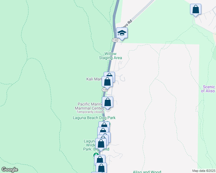 map of restaurants, bars, coffee shops, grocery stores, and more near 20412 Laguna Canyon Road in Laguna Beach
