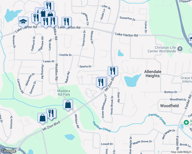 map of restaurants, bars, coffee shops, grocery stores, and more near 6593 Sleepy Hollow Lane in Morrow