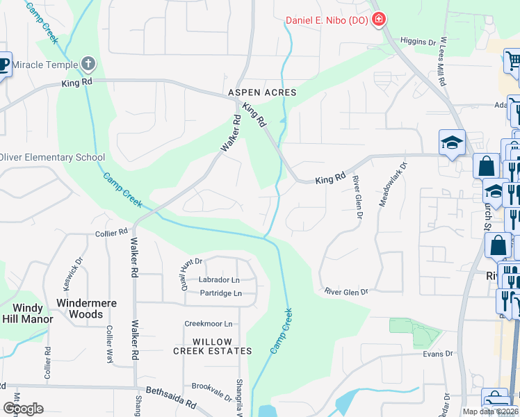 map of restaurants, bars, coffee shops, grocery stores, and more near 1197 Gallahad Court in Riverdale