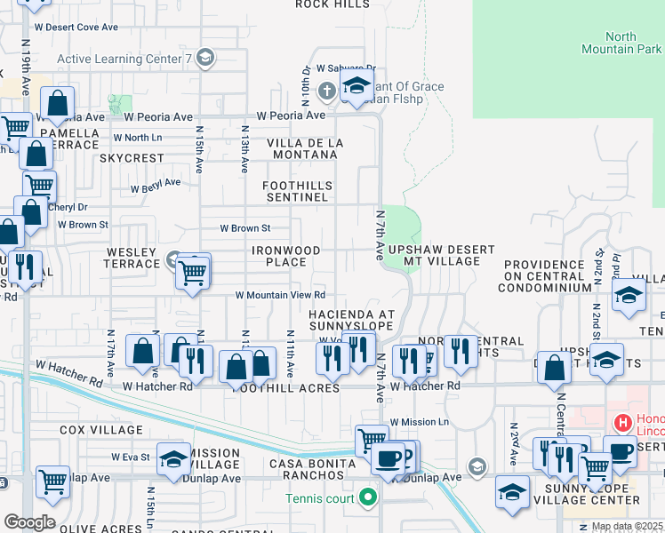 map of restaurants, bars, coffee shops, grocery stores, and more near 9847 North 9th Avenue in Phoenix