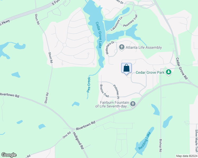 map of restaurants, bars, coffee shops, grocery stores, and more near 7686 Brazos Trail in Fairburn