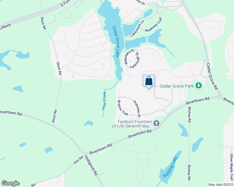 map of restaurants, bars, coffee shops, grocery stores, and more near 7686 Brazos Trail in Fairburn