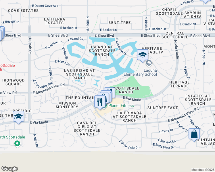 map of restaurants, bars, coffee shops, grocery stores, and more near 40080 East Mountain View Road in Scottsdale