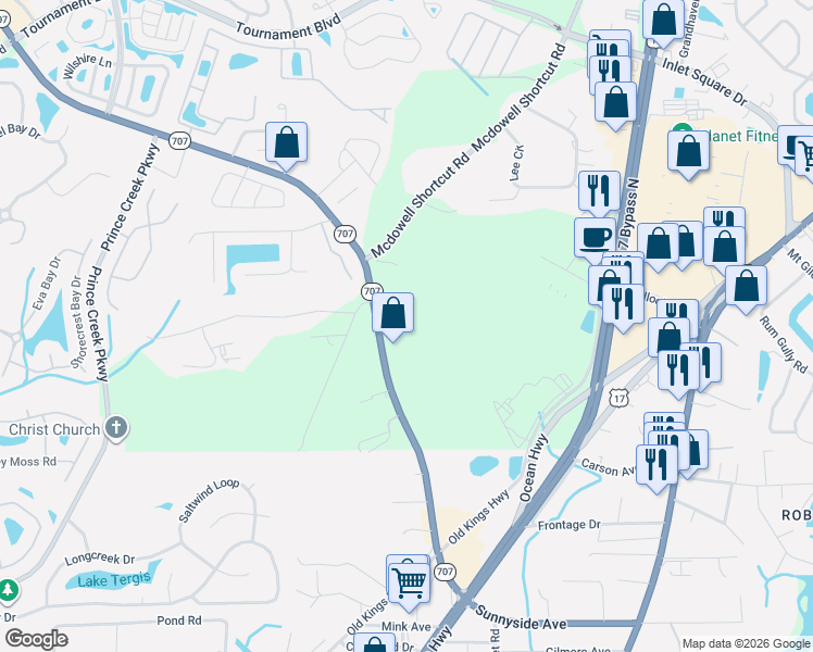 map of restaurants, bars, coffee shops, grocery stores, and more near 12389 South Carolina 707 in Murrells Inlet