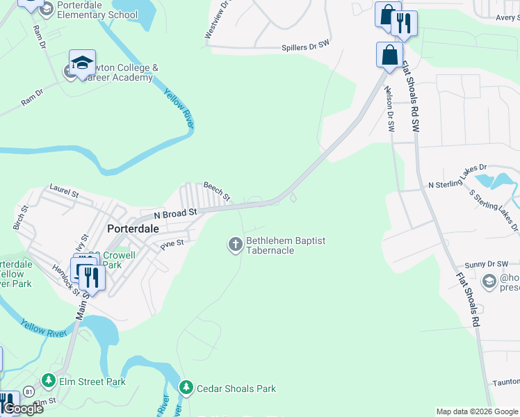 map of restaurants, bars, coffee shops, grocery stores, and more near 4 Daisy Street in Porterdale