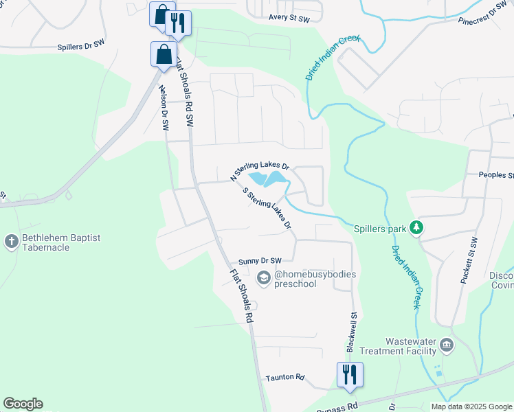 map of restaurants, bars, coffee shops, grocery stores, and more near 9105 Sterling Lakes Circle in Covington