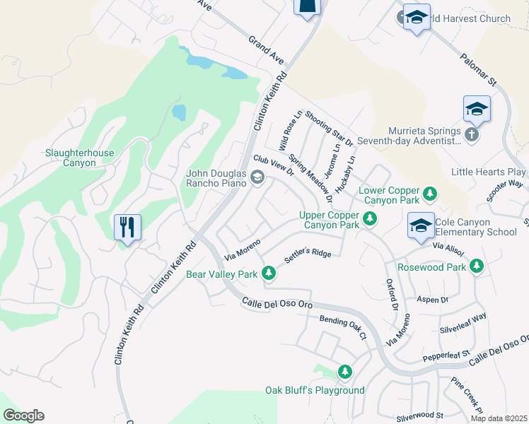 map of restaurants, bars, coffee shops, grocery stores, and more near 23117 Rancho Peak Place in Murrieta