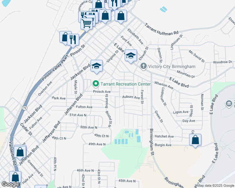 map of restaurants, bars, coffee shops, grocery stores, and more near 1160 Westley Street in Birmingham