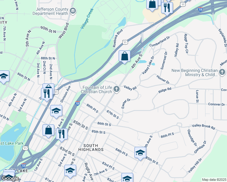 map of restaurants, bars, coffee shops, grocery stores, and more near 8748 4th Avenue South in Birmingham