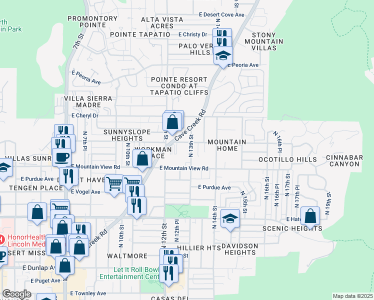 map of restaurants, bars, coffee shops, grocery stores, and more near 9824 North 13th Street in Phoenix