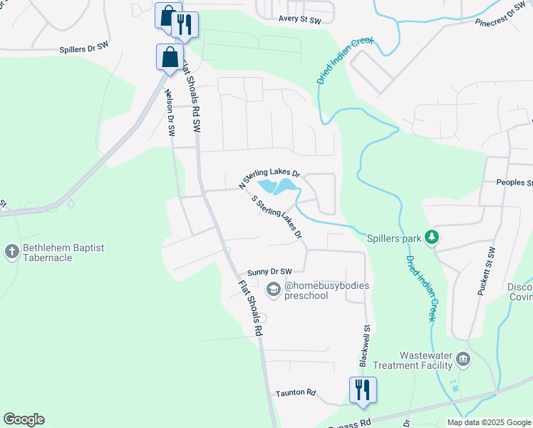 map of restaurants, bars, coffee shops, grocery stores, and more near 9105 Sterling Lakes Circle in Covington