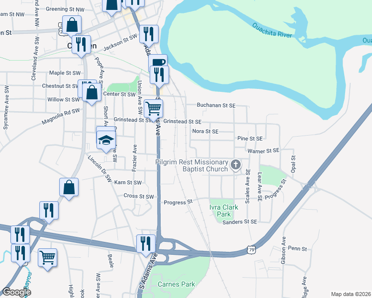 map of restaurants, bars, coffee shops, grocery stores, and more near 640 Newton Avenue Southeast in Camden