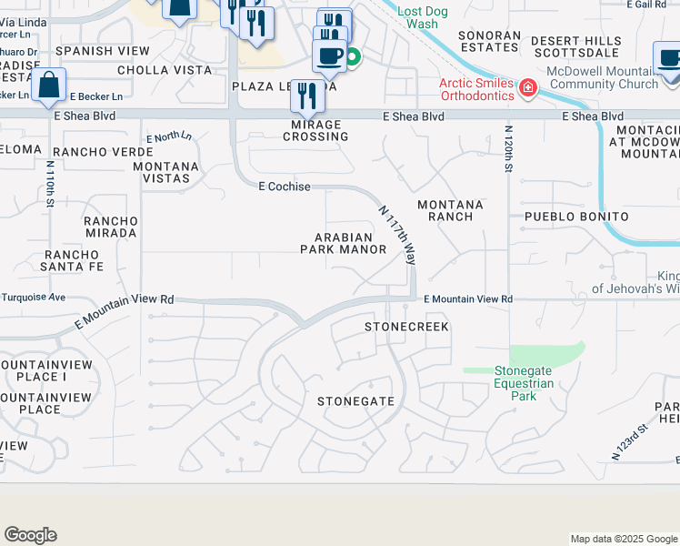 map of restaurants, bars, coffee shops, grocery stores, and more near 11675 East Turquoise Avenue in Scottsdale
