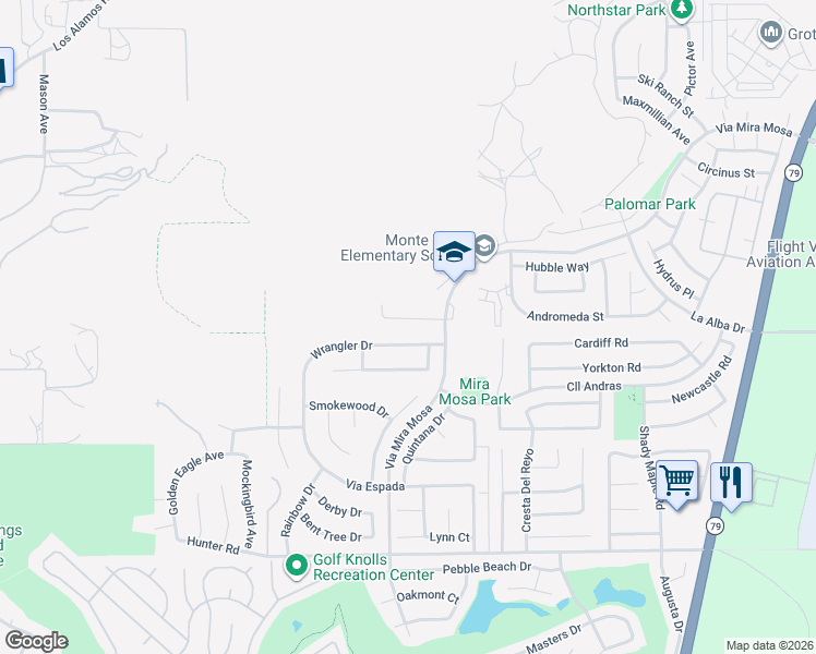 map of restaurants, bars, coffee shops, grocery stores, and more near 29303 Ariel Street in Murrieta