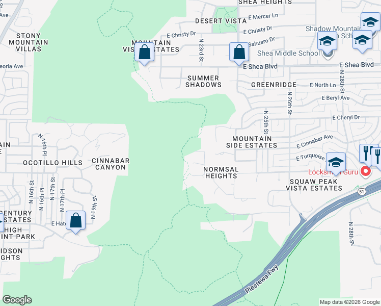 map of restaurants, bars, coffee shops, grocery stores, and more near 2201 East Cinnabar Avenue in Phoenix