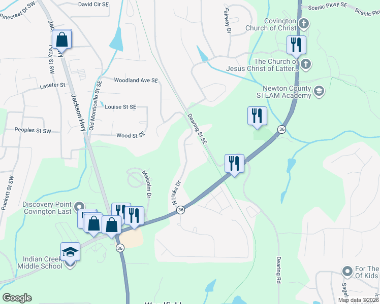 map of restaurants, bars, coffee shops, grocery stores, and more near 9212 North Links Drive in Covington