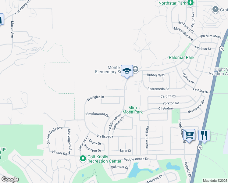 map of restaurants, bars, coffee shops, grocery stores, and more near 29303 Ariel Street in Murrieta