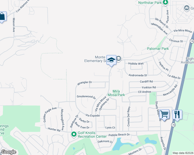 map of restaurants, bars, coffee shops, grocery stores, and more near 29267 Ariel Street in Murrieta