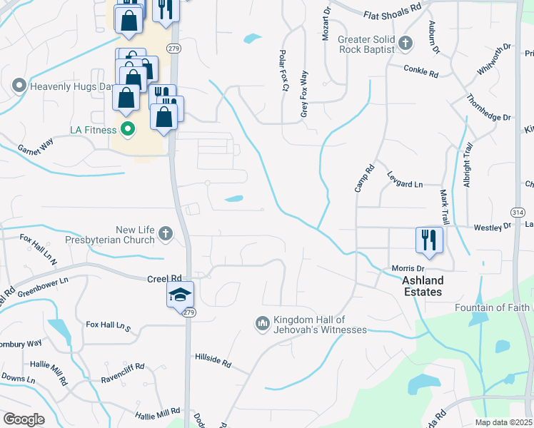 map of restaurants, bars, coffee shops, grocery stores, and more near 6603 Splitpine Court in College Park