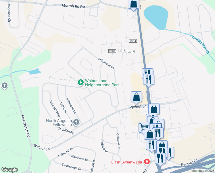 map of restaurants, bars, coffee shops, grocery stores, and more near 425 Old Walnut Branch in North Augusta